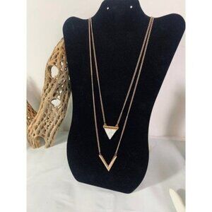 CHEVRON Triangle Marble Gold-Tone Double Strand Necklace